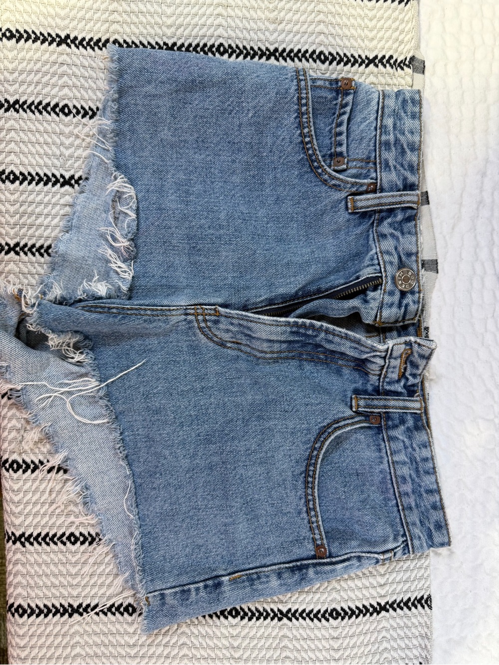 BDG Light Blue High-Rise Frayed Denim Shorts